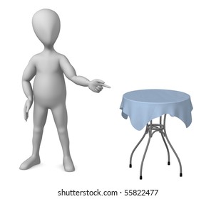 3d render of cartoon character with table