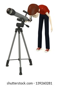 3d render of cartoon character with telescope