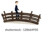 3d render of cartoon character walk on the bridge