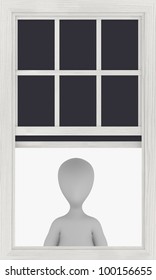3d render of cartoon character with window