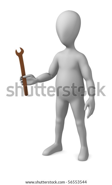 3d render of\
cartoon character with\
wrench