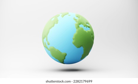3d render of cartoon earth planet symbol. Icon, logo, sign of the Earth for eco presentations, environmental protection, ecological sites and exhibitions. Earth day, save the planet and nature.