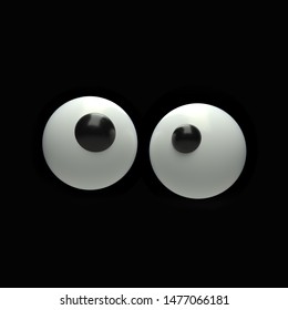 3d Render Of Cartoon Eyes Witch Look At At The Same Spot Based On Black And White Balls On Black Background