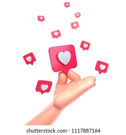 3d render. Cartoon Hand. Like heart icon on a red pin isolated on white background. - Powered by Shutterstock