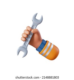 3d render, cartoon human hand holds spanner wrench. Professional plumber or constructor with building tool. Construction icon. Renovation service clip art isolated on white background - Powered by Shutterstock