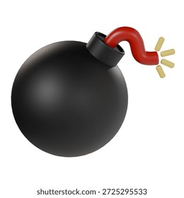 Representación 3D de una bomba esférica negra caricaturesca con una mecha roja ardiente y chispas,. Concepto de peligro, explosión, activos de juego y cuenta atrás