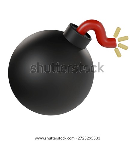 3D render of a cartoonish black spherical bomb with a burning red fuse and sparks,. Concept for danger, explosion, game assets, and countdown