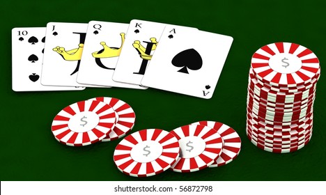 3D render of Casino chips and playing cards