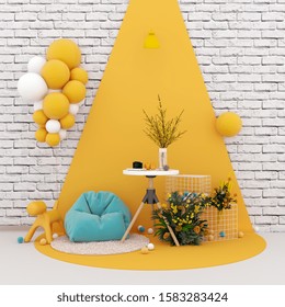 3d render of celebration decor with yellow balloons
