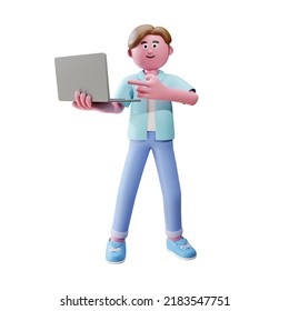 3d Render Character Carrying Laptop