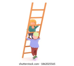 3d render character climbing ladder