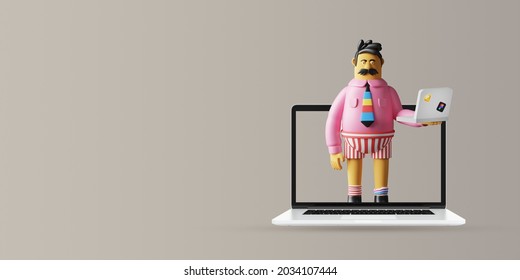 3d render character display view on copy space illustration background