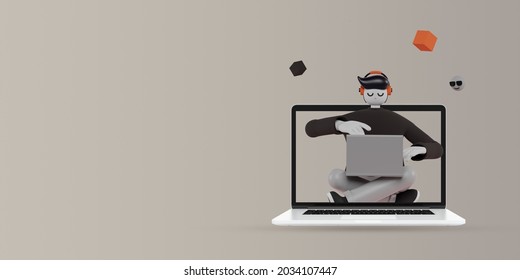 3d render character display view on copy space illustration background