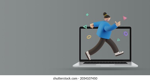 3d render character display view on copy space illustration background