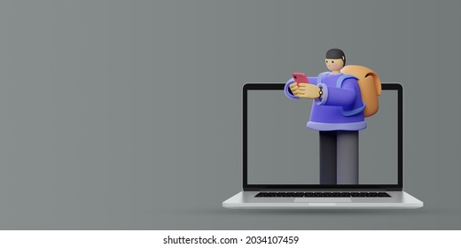 3d render character display view on copy space illustration background