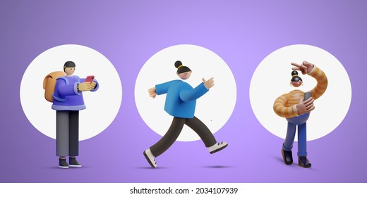 3d render character display view on copy space illustration background