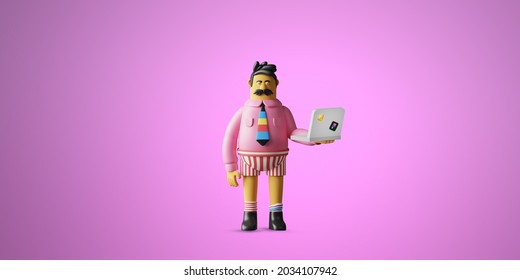 3d render character display view on copy space illustration background