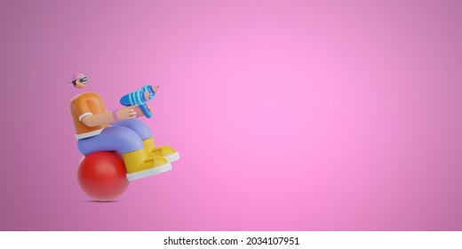 3d render character display view on copy space illustration background