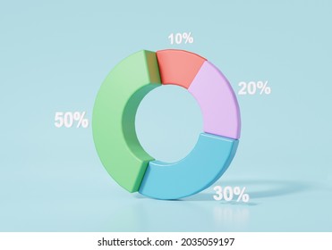 3D render chart percentage proportion icon minimal cartoon Data analytics Optimization growth statistics finance graph business development concept. on blue background. illustration