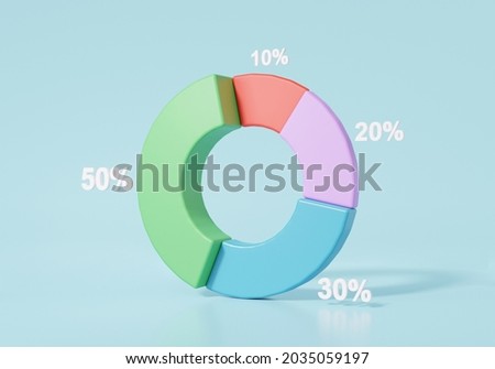 3D render chart percentage proportion icon minimal cartoon Data analytics Optimization growth statistics finance graph business development concept. on blue background. illustration