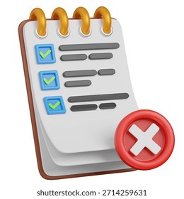 3D render Checklist with Completed and Failed Tasks icon 