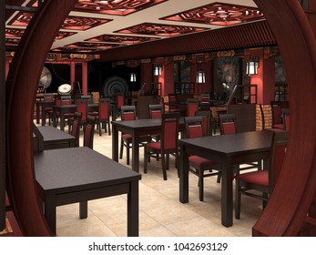 3d Render Of A Chinese Restaurant Interior