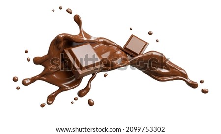 3d render of chocolate splashed with chocolate bar on transparent background,clipping path