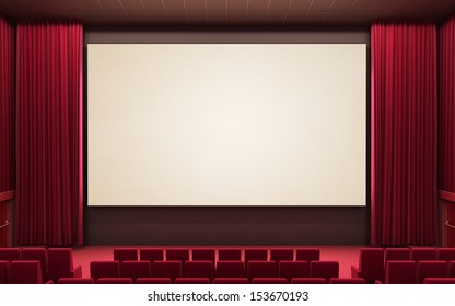 3d Render Cinema Stage (sound System, Spectacular Lighting, Upholstered In Red Fabric) 