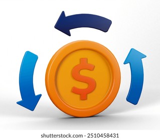 3d render of circulation of dollar money in the economy. Can be used for banking, financial sector, fintech apps, seminar banners, financial and economic education - Powered by Shutterstock