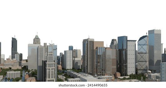 3D render city view with many high-rise buildings On a white background