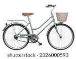 A 3D render of a classic female bicycle standing alone on a white background, exuding vintage elegance and timeless charm