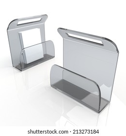 3D Render Clear Acrylic Brochures, Books, Magazine Holder In Isolated Background With Work Paths, Clipping Paths Included