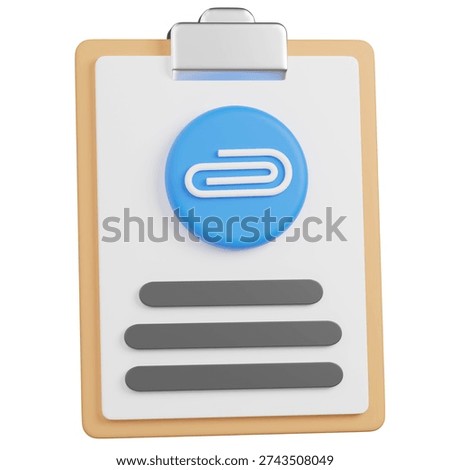 3D render  Clipboard with  attachment Icon