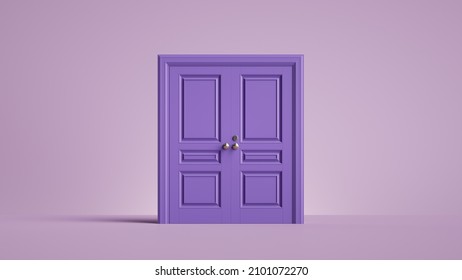 3d Render, Closed Double Doors. Architectural Or Interior Element Isolated On Violet Background