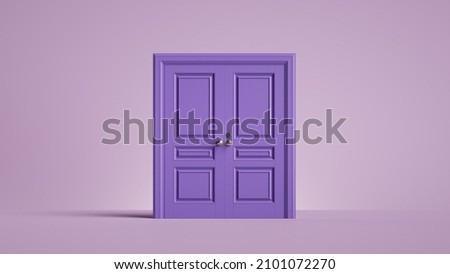 3d render, closed double doors. Architectural or interior element isolated on violet background