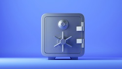 3d Render, Closed Metallic Safe Box Isolated On Blue Background. Frontal View. Banking Safety Clip Art.