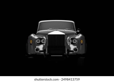 3d render close-up front view of vintage car