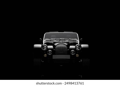 3d render close-up front view of vintage car