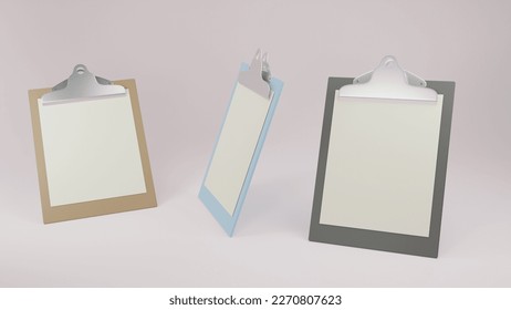 3d render Close-up image of a three notepad with white blank paper illustration on the white background