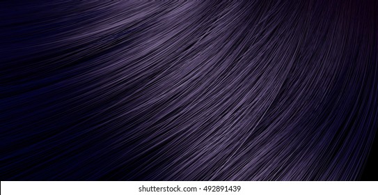 A 3D Render Of A Closeup View Of A Bunch Of Shiny Straight Dark Purple Hair In A Wavy Curved Style