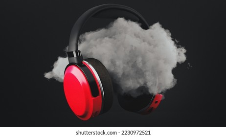 3d render of cloud inside headphones on black background back drop