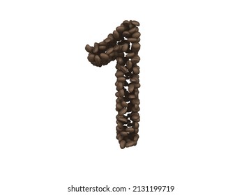 3D Render of Coffee Bean Themed Font Number 1