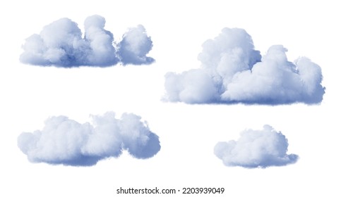 3d render, collection of abstract realistic clouds isolated on white background, weather clip art, design elements