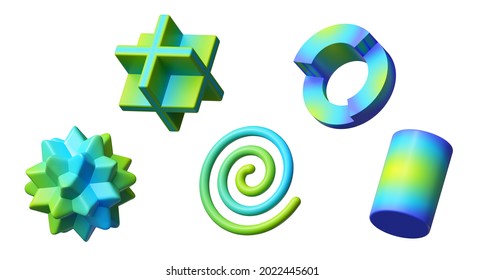 3d render  Collection assorted geometric shapes  Set different icons  signs   symbols  Colorful objects and gradient  Clip art isolated white background
