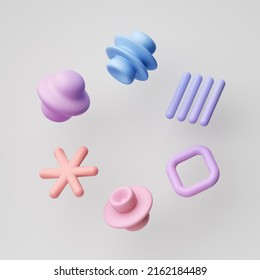 3d render  Collection assorted geometric shapes  Set different icons  signs   symbols  Colorful objects  clip art isolated white background
