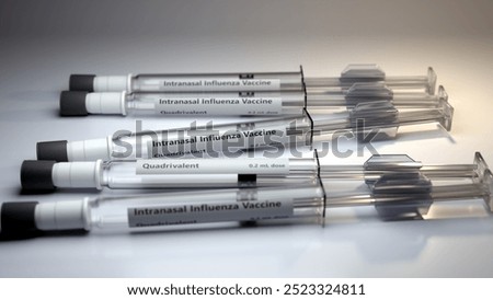 3d render of a collection of intranasal flu vaccine syringes.