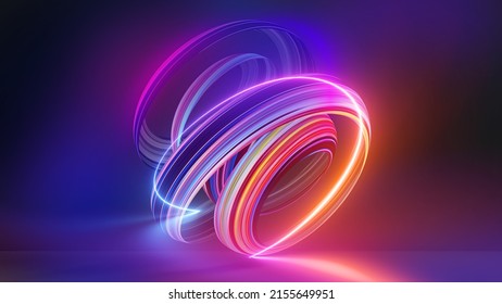 3d render  colorful background and abstract shape glowing in ultraviolet spectrum  curvy neon lines  Futuristic energy concept