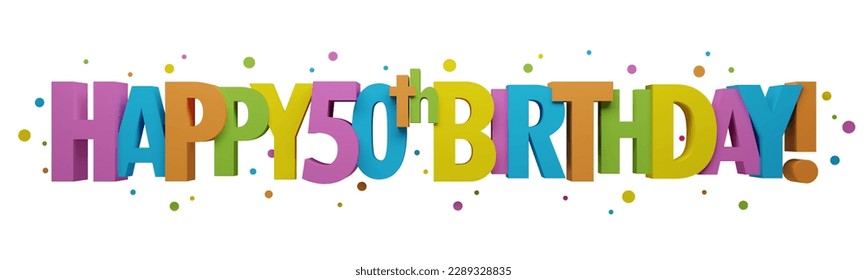 3D render of colorful HAPPY 50th BIRTHDAY! banner with dots on white background - Powered by Shutterstock