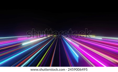3d Render, Colorful light fast and speed line with glowing, high speed trail flare on dark background.
