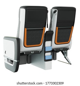 3D Render Of Comfortable Airplane Premium Economy Seat With Seatbelt And Pillow On White Background